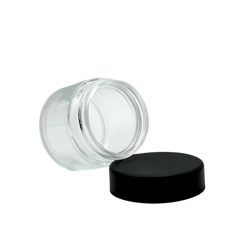 2oz Clear Glass Jar - Black/Glossy CRP Lid (Box of 200)
