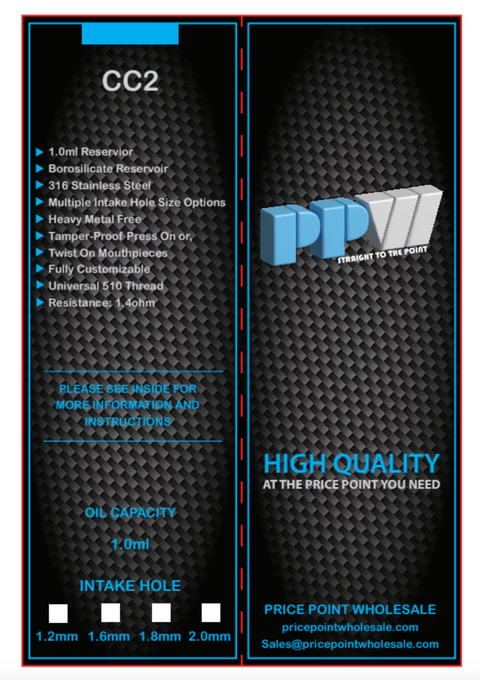 CC2 1 gram Black Ceramic Cell 510 cartridge (100pcs)